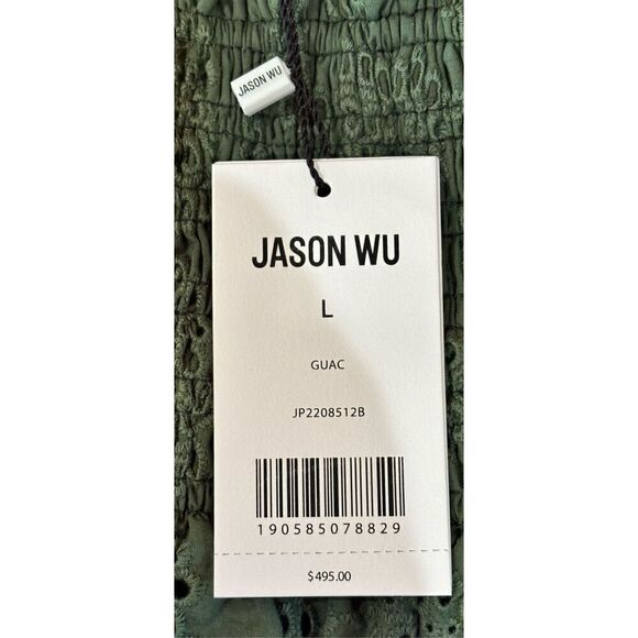 JASON WU Smocked Eyelet Mini Skirt in Olive Green NWT Size Large - Picture 10 of 10
